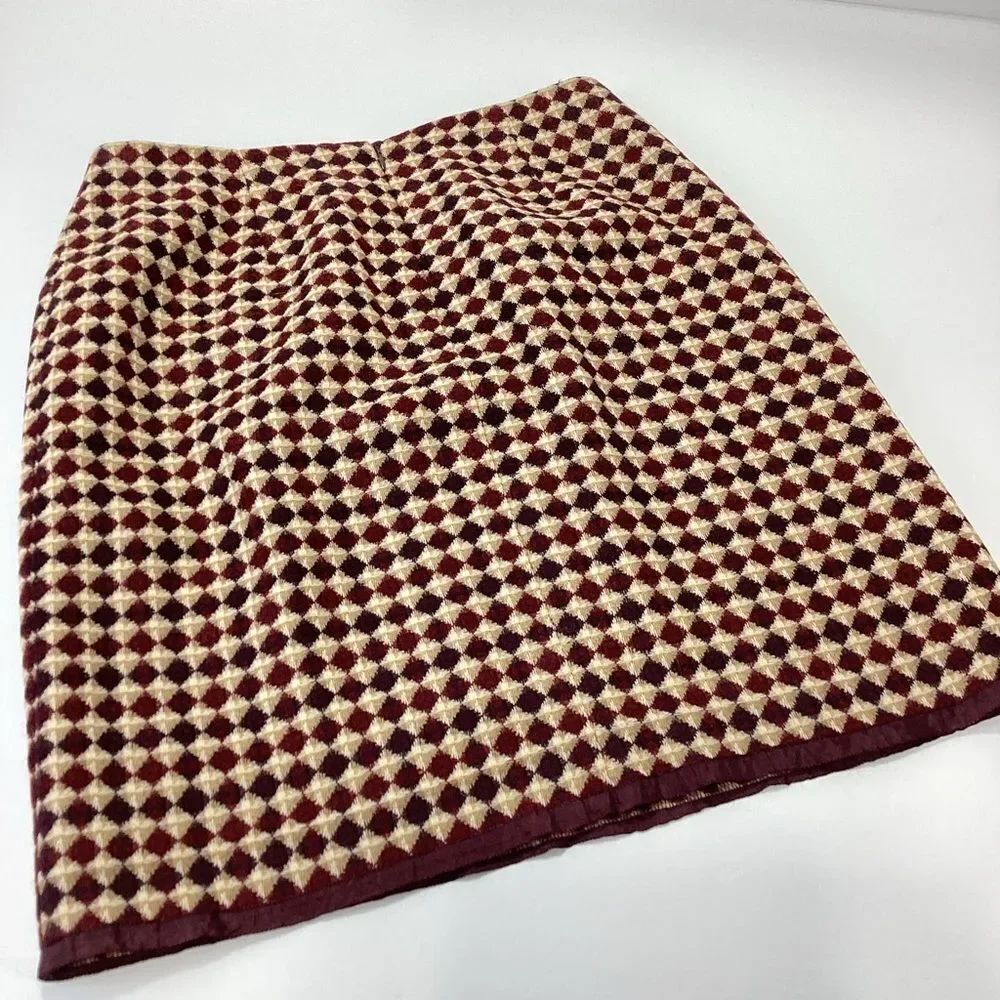 Eddie Bauer Wool Mini Skirt Burgundy and Tan Diamond-Print Lined Size 12